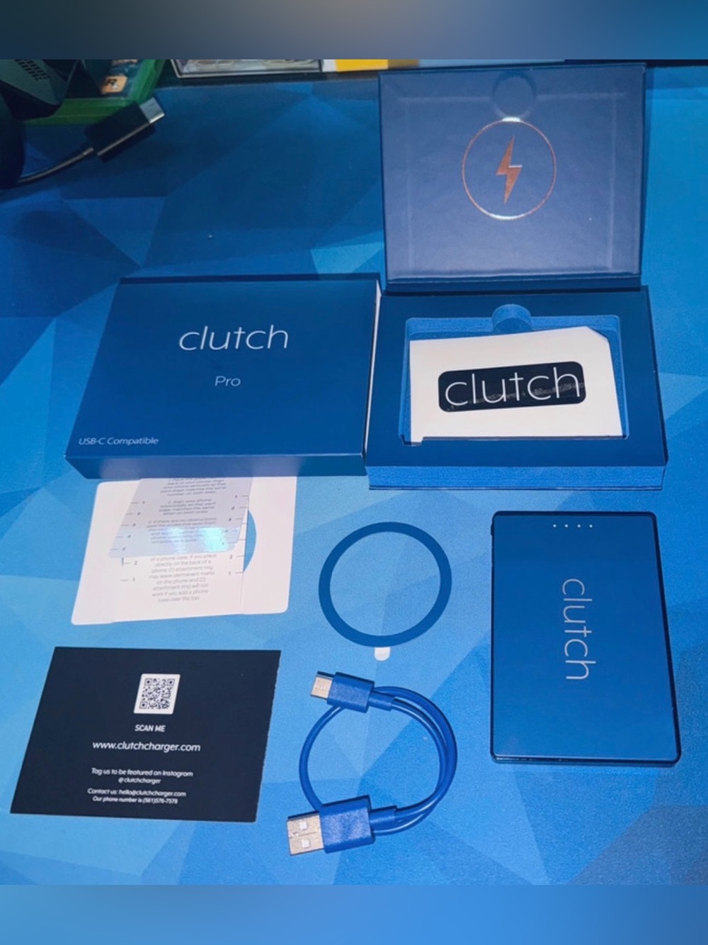 Portable Charger Wired Power Bank Clutch Pro - Blue
